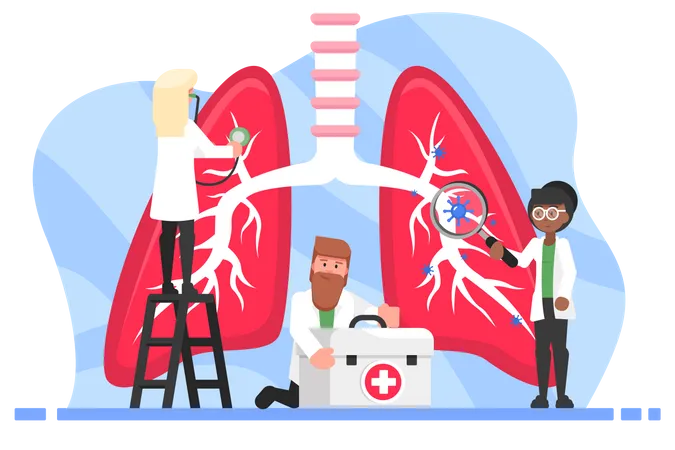 Equipe de médicos pesquisa sobre pulmões  Ilustração