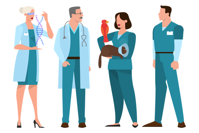 Equipe médica em pé de uniforme  Ilustração