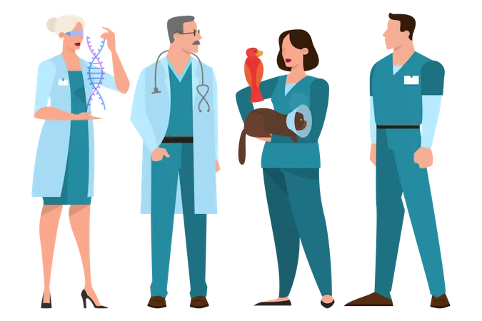 Equipe médica em pé de uniforme  Ilustração