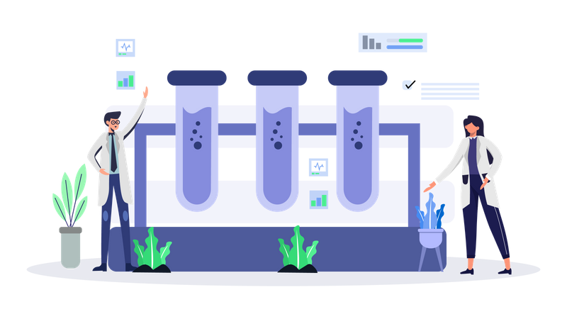 Pesquisa da equipe médica em laboratório  Ilustração