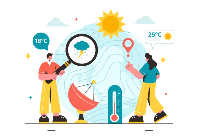 Meteorologista da equipe apresentando dados meteorológicos  Ilustração