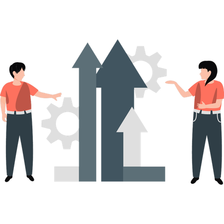 L'équipe montre les flèches de croissance de l'entreprise  Illustration