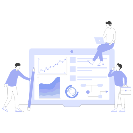 Equipe analisando o gráfico de Gantt  Ilustração