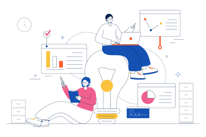 Partage d'idées commerciales en équipe  Illustration