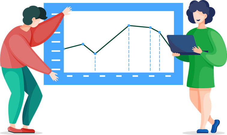 Équipe présentant un graphique d'analyse  Illustration