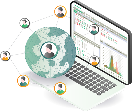 Rede de equipe analisando o desenvolvimento de negócios  Ilustração