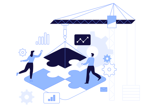 Équipe résolvant ensemble les problèmes de l'entreprise  Illustration