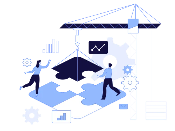 Équipe résolvant ensemble les problèmes de l'entreprise  Illustration