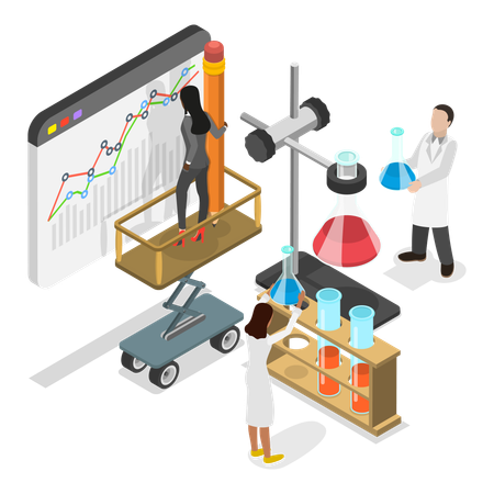 Equipe scientifique travaillant sur les statistiques  Illustration