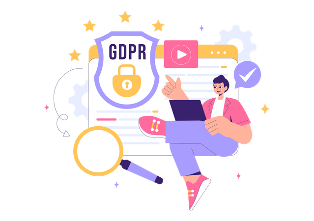 Equipe trabalha no Regulamento de Proteção de Dados GDPR  Ilustração