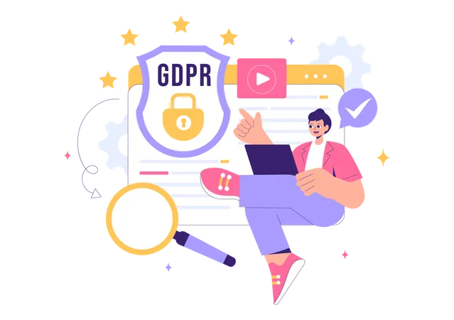 Equipe trabalha no Regulamento de Proteção de Dados GDPR  Ilustração