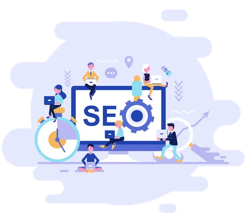 Equipe trabalhando em SEO  Ilustração