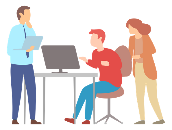 Equipe trabalhando no projeto juntos  Ilustração