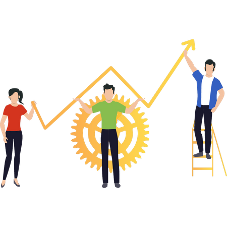 Équipe travaillant ensemble pour la croissance  Illustration