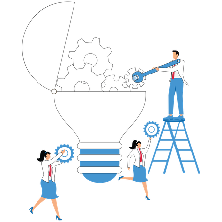 L'équipe travaille sur la mise en œuvre d'idées créatives  Illustration
