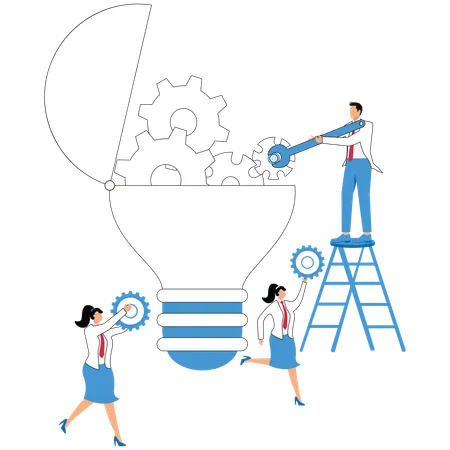 L'équipe travaille sur la mise en œuvre d'idées créatives  Illustration