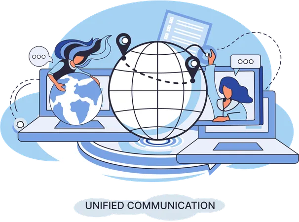 Equipe usando comunicação unificada  Ilustração