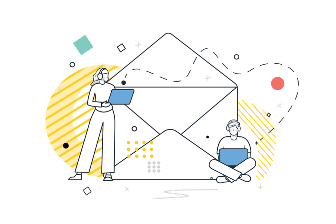 Équipe vérifiant les e-mails de l'entreprise  Illustration