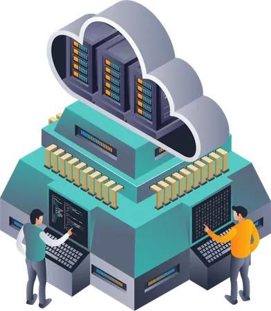 Equipes de manutenção de Big Data em ambientes de servidores em nuvem  Ilustração