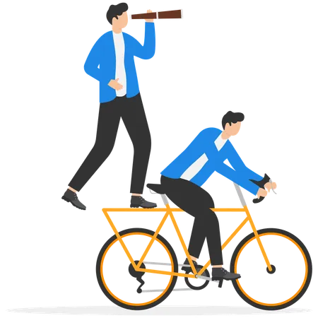 Equipes de negócios andam de bicicleta para o sucesso  Ilustração