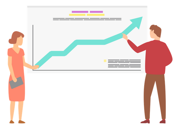 El equipo analiza juntos el gráfico de crecimiento  Ilustración