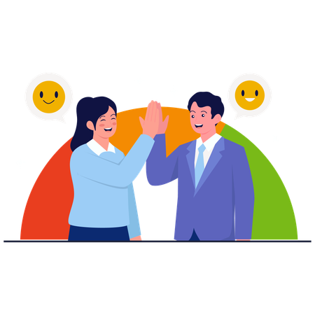 Equipo haciendo "Choca esos cinco" para recibir comentarios positivos  Ilustración