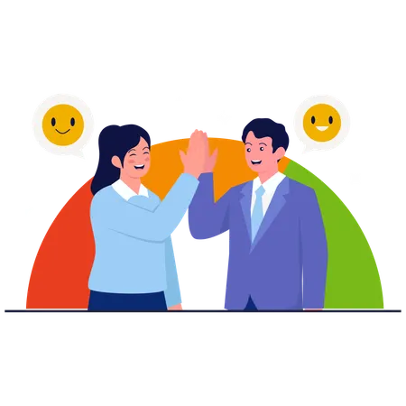 Equipo haciendo "Choca esos cinco" para recibir comentarios positivos  Ilustración