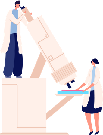 Equipo científico realizando investigaciones biológicas.  Ilustración