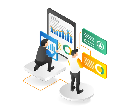 Equipo que recopila datos de análisis empresarial  Ilustración