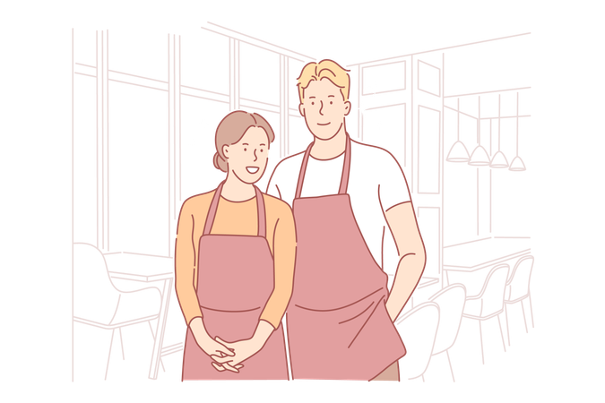 El equipo de chefs está trabajando juntos.  Ilustración