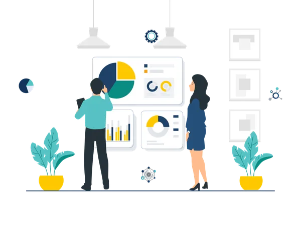 Equipo de científicos de datos trabajando en análisis  Ilustración