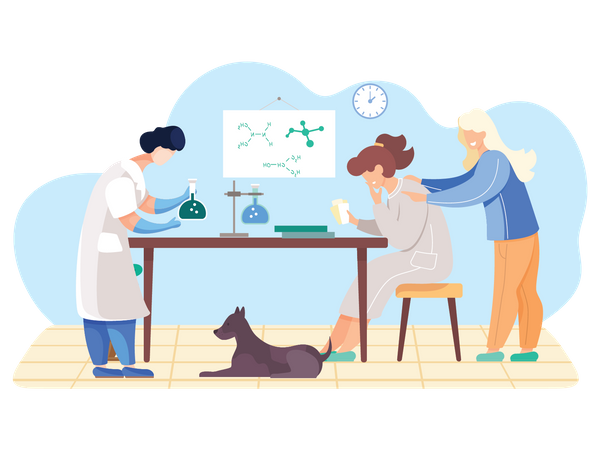 Equipo de científicos trabajando en experimento  Ilustración