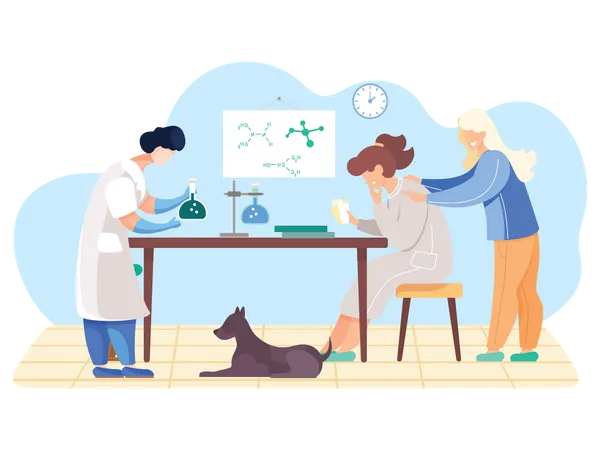 Equipo de científicos trabajando en experimento  Ilustración