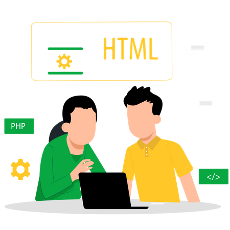 Equipo de desarrolladores HTML trabajando juntos  Ilustración