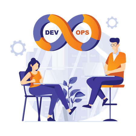 Equipo de desarrolladores trabajando en DevOps  Ilustración