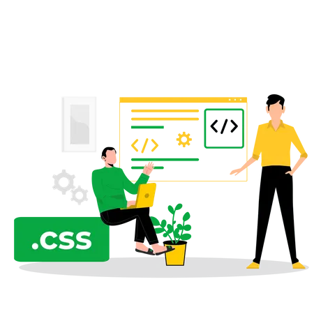 El equipo de desarrolladores web trabaja en conjunto en el lenguaje CSS  Ilustración