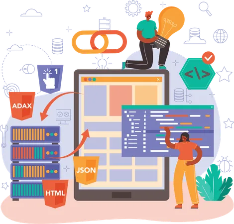 Equipo de desarrollo de software que conecta el enlace con la base de datos  Illustration