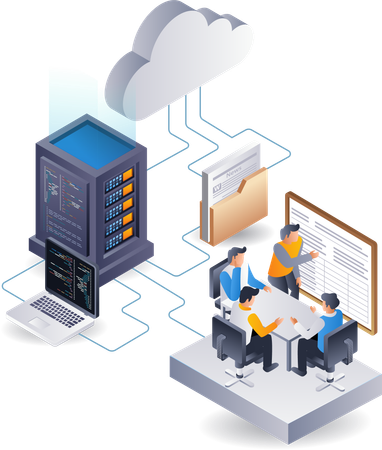 Equipo de desarrollo del sistema de aplicaciones web del servidor de datos.  Illustration