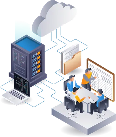 Equipo de desarrollo del sistema de aplicaciones web del servidor de datos.  Illustration