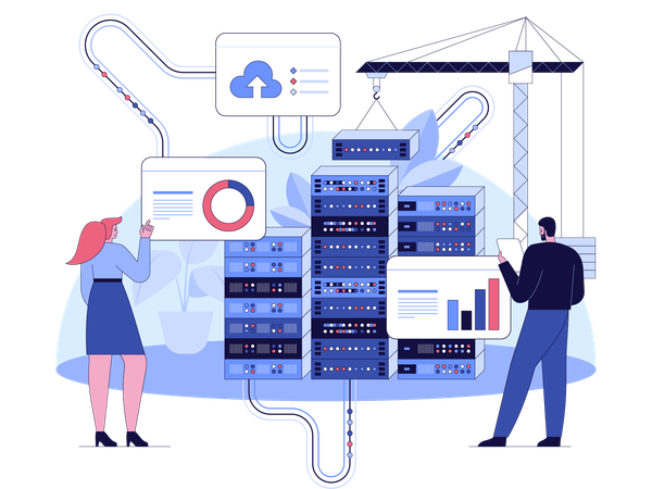 Equipo de desarrollo trabajando en el desarrollo de sitios web.  Ilustración