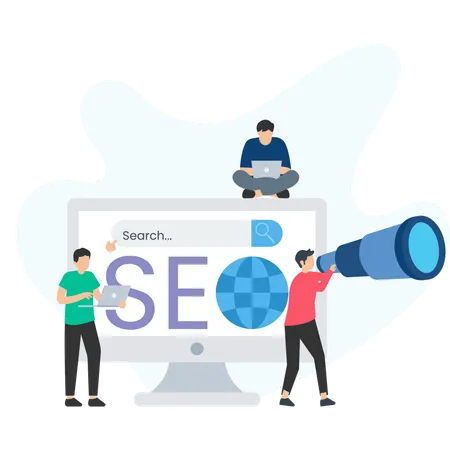 Equipo de desarrollo trabajando en SEO  일러스트레이션