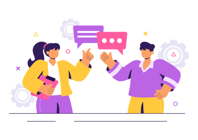 Equipo de empleados comunicándose entre sí  Ilustración