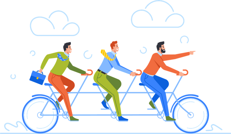 Equipo de empresarios montando en bicicleta  Ilustración