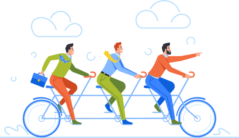Equipo de empresarios montando en bicicleta  Ilustración