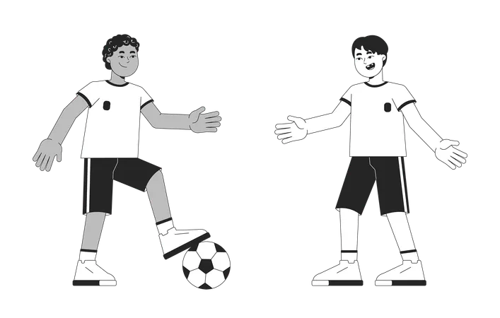 Niños del equipo de fútbol pateando fútbol  Ilustración