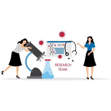 Equipo de investigación científica trabajando en un experimento  Ilustración
