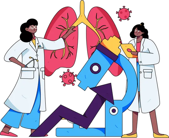 Equipo de médicos realiza experimento en pulmones  Ilustración