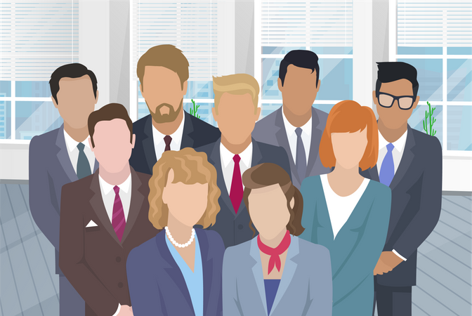 Equipo de negocios en la oficina listo para trabajar  Ilustración
