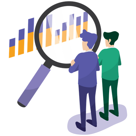 Equipo de negocios haciendo análisis de datos  Ilustración