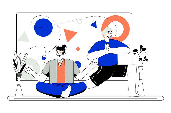 Equipo de negocios haciendo meditación.  Ilustración